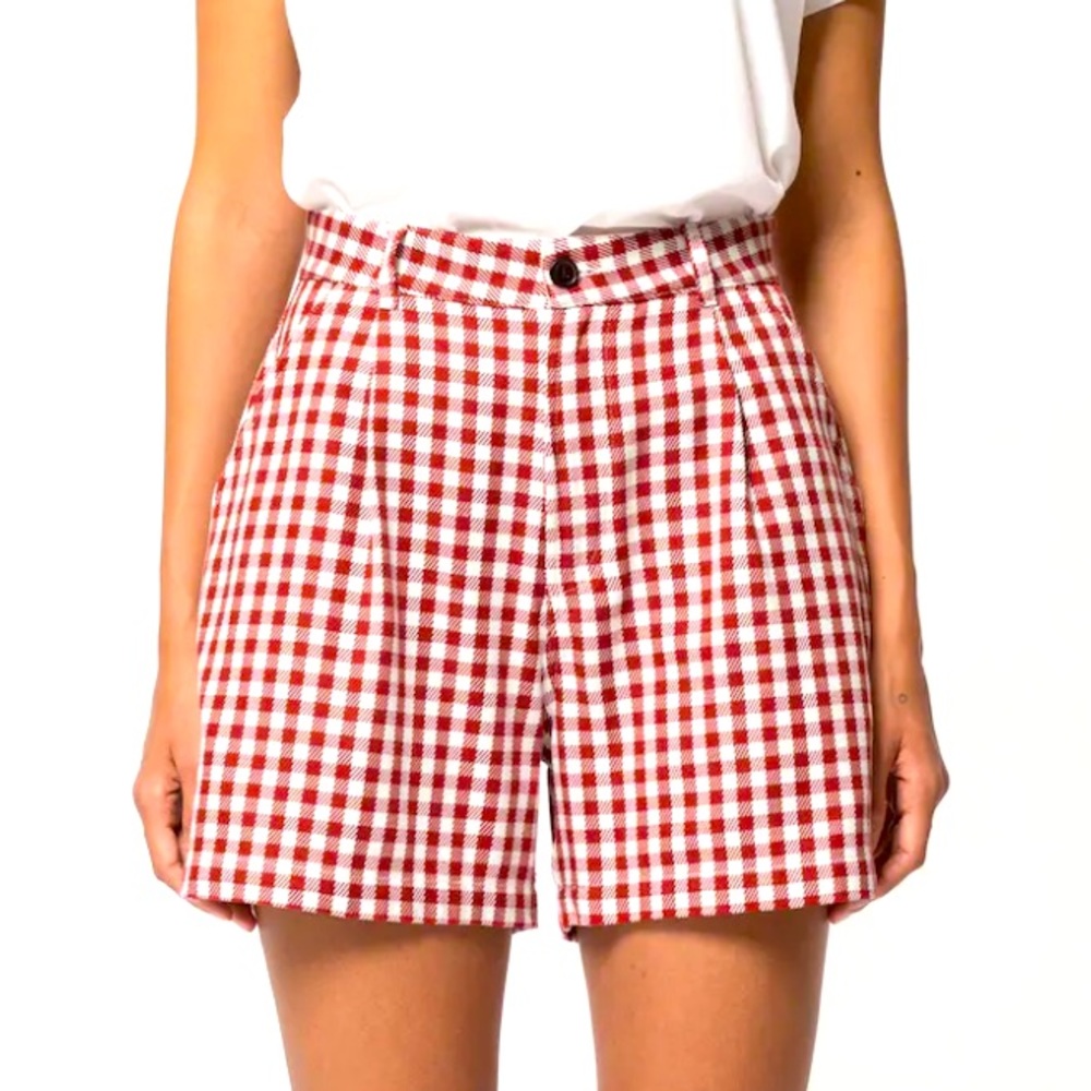 Nudie red gingham Japanese twill shorts